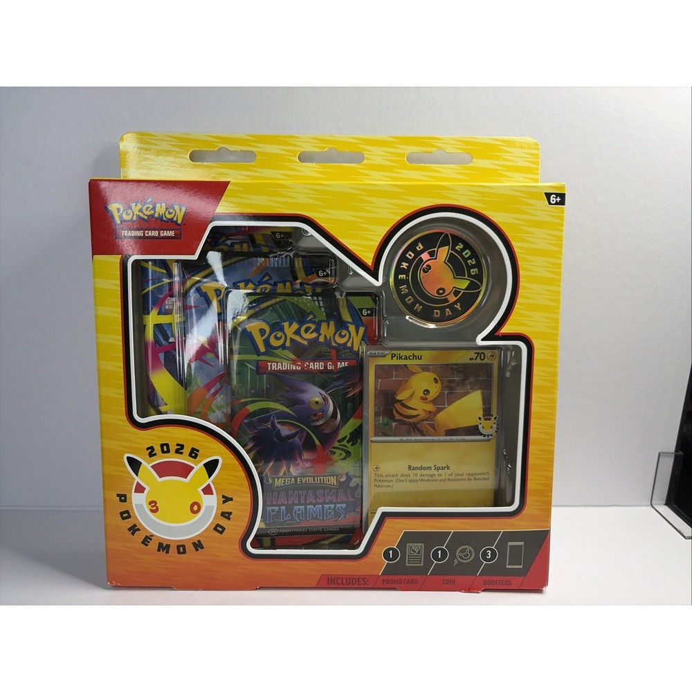 2026 Pokemon Day 30th anniversary box Pikachu promo card, coin & 3 booster packs